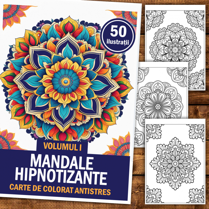 Carte de colorat pentru relaxare si antistres, 50 de ilustratii, Mandale Hipnotizante, 106 pagini [2]