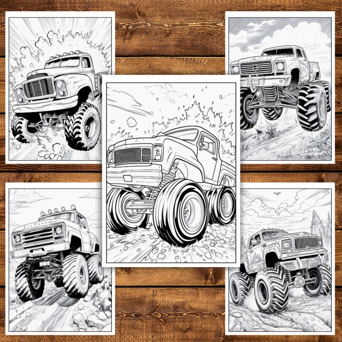 Carte de colorat pentru relaxare si antistres, 50 de ilustratii, Monster Trucks - Volumul I, 106 pagini [6]