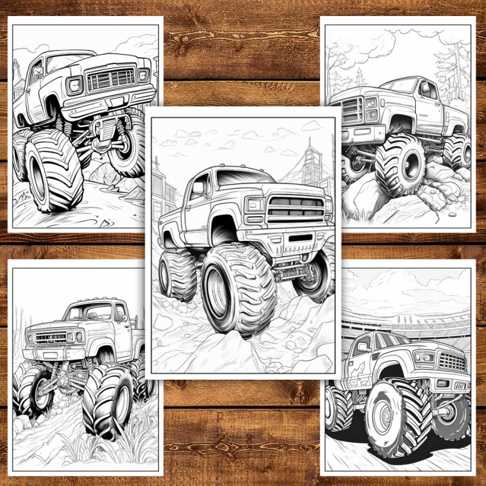 Carte de colorat pentru relaxare si antistres, 50 de ilustratii, Monster Trucks - Volumul II, 106 pagini [6]