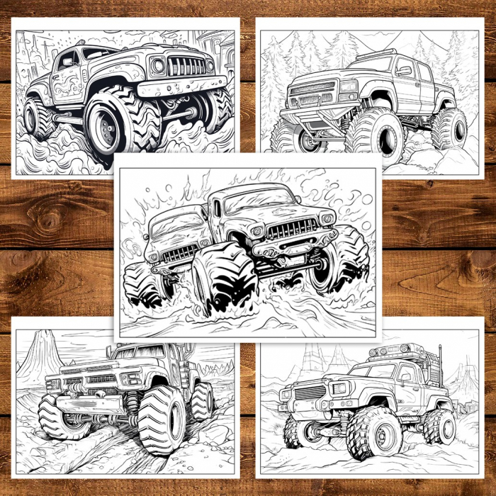 Carte de colorat pentru relaxare si antistres, 50 de ilustratii, Monster Trucks - Volumul III, 106 pagini [4]