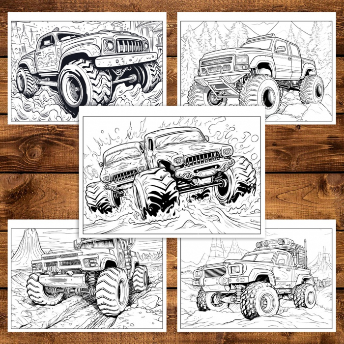 Carte de colorat pentru relaxare si antistres, 50 de ilustratii, Monster Trucks - Volumul III, 106 pagini [4]