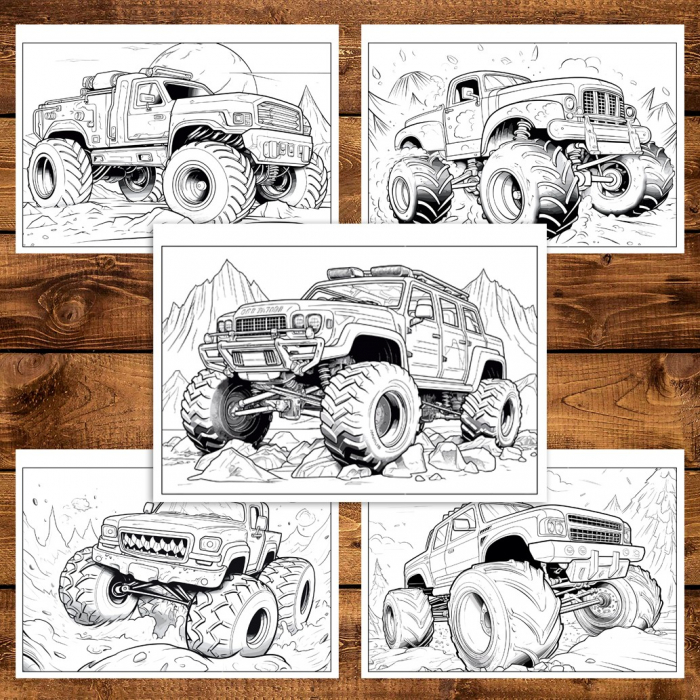 Carte de colorat pentru relaxare si antistres, 50 de ilustratii, Monster Trucks - Volumul IV, 106 pagini [5]