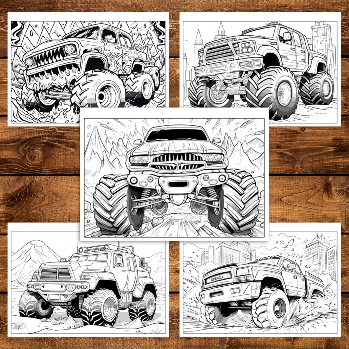 Carte de colorat pentru relaxare si antistres, 50 de ilustratii, Monster Trucks - Volumul IV, 106 pagini [4]