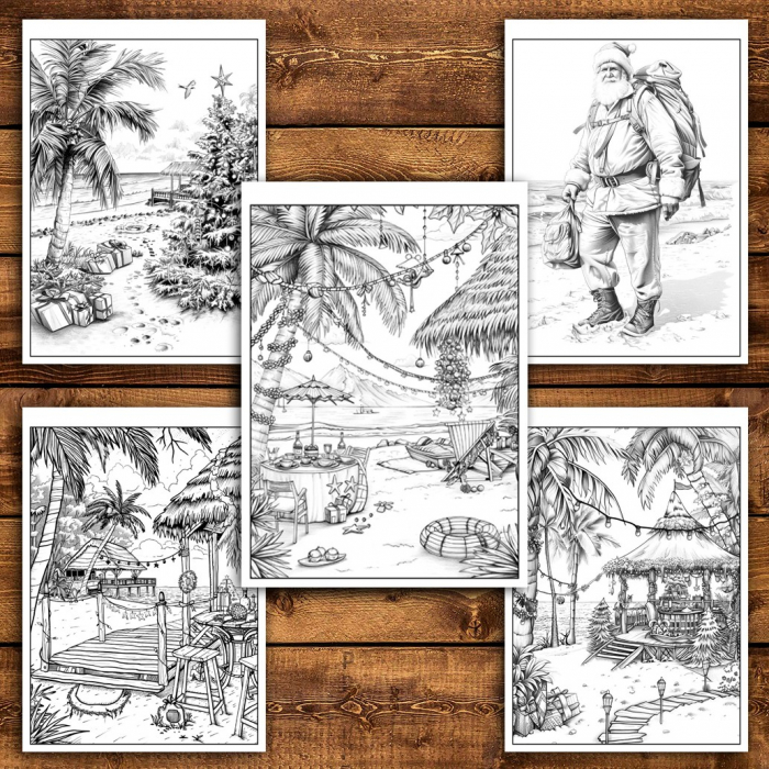 Carte de colorat pentru relaxare si antistres, 50 de ilustratii, Mos Craciun in Concediu, 106 pagini [4]