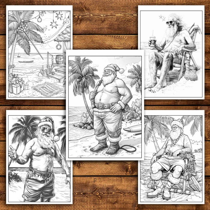 Carte de colorat pentru relaxare si antistres, 50 de ilustratii, Mos Craciun in Concediu, 106 pagini [5]