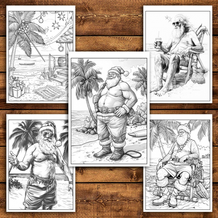 Carte de colorat pentru relaxare si antistres, 50 de ilustratii, Mos Craciun in Concediu, 106 pagini [5]