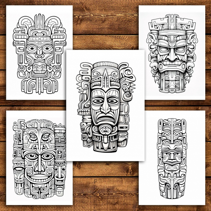Carte de colorat pentru relaxare si antistres, 50 de ilustratii, Mystical Totems, 106 pagini [5]