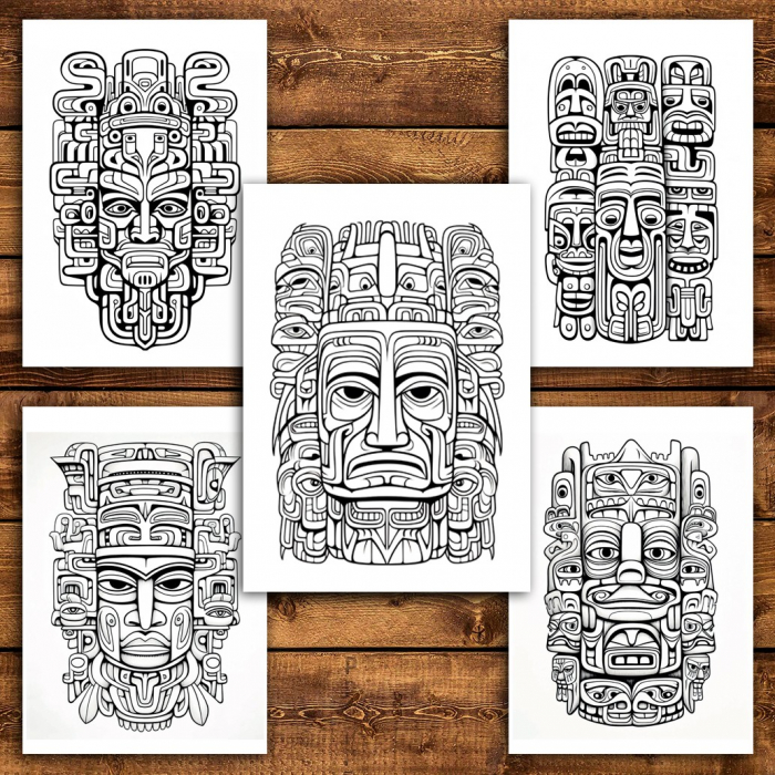 Carte de colorat pentru relaxare si antistres, 50 de ilustratii, Mystical Totems, 106 pagini [6]