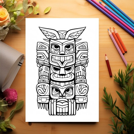 Carte de colorat pentru relaxare si antistres, 50 de ilustratii, Mystical Totems, 106 pagini [3]