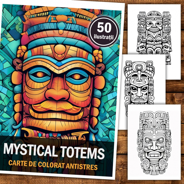 Carte de colorat pentru relaxare si antistres, 50 de ilustratii, Mystical Totems, 106 pagini [2]