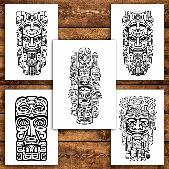 Carte de colorat pentru relaxare si antistres, 50 de ilustratii, Mystical Totems, 106 pagini [4]