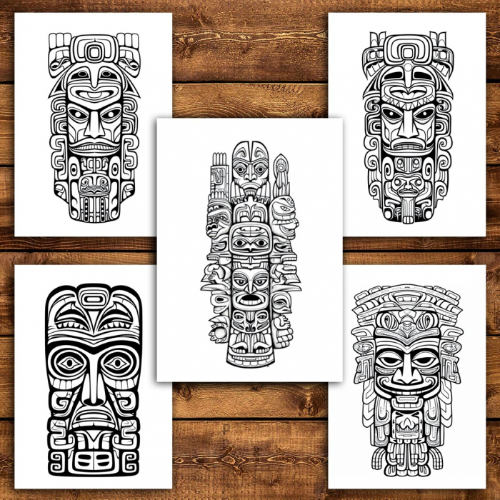 Carte de colorat pentru relaxare si antistres, 50 de ilustratii, Mystical Totems, 106 pagini [4]