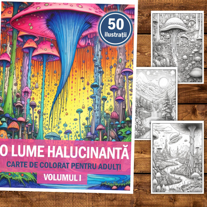 Carte de colorat pentru relaxare si antistres, 50 de ilustratii, O lume halucinanta - Volumul I, 106 pagini [2]