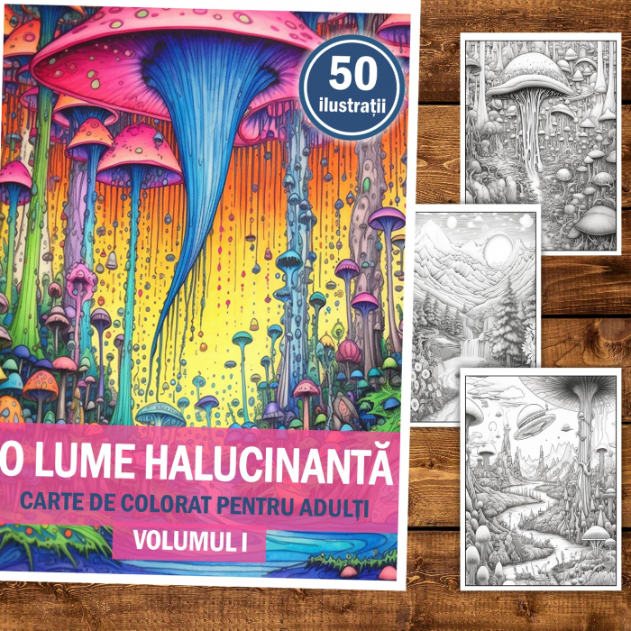 Carte de colorat pentru relaxare si antistres, 50 de ilustratii, O lume halucinanta - Volumul I, 106 pagini [2]