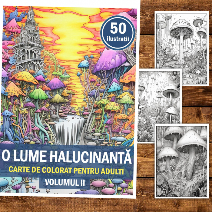 Carte de colorat pentru relaxare si antistres, 50 de ilustratii, O lume halucinanta - Volumul II, 106 pagini [2]