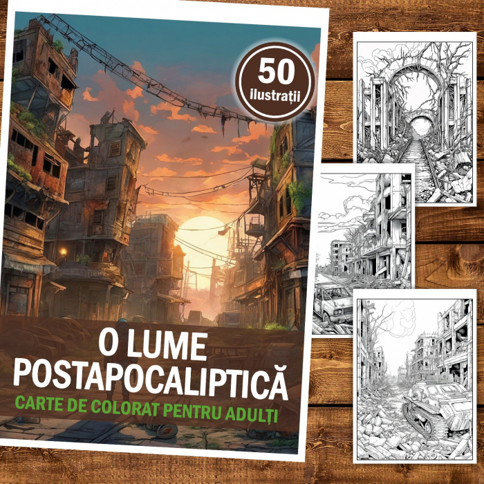 Carte de colorat pentru relaxare si antistres, 50 de ilustratii, O lume postapocaliptica, 106 pagini [2]