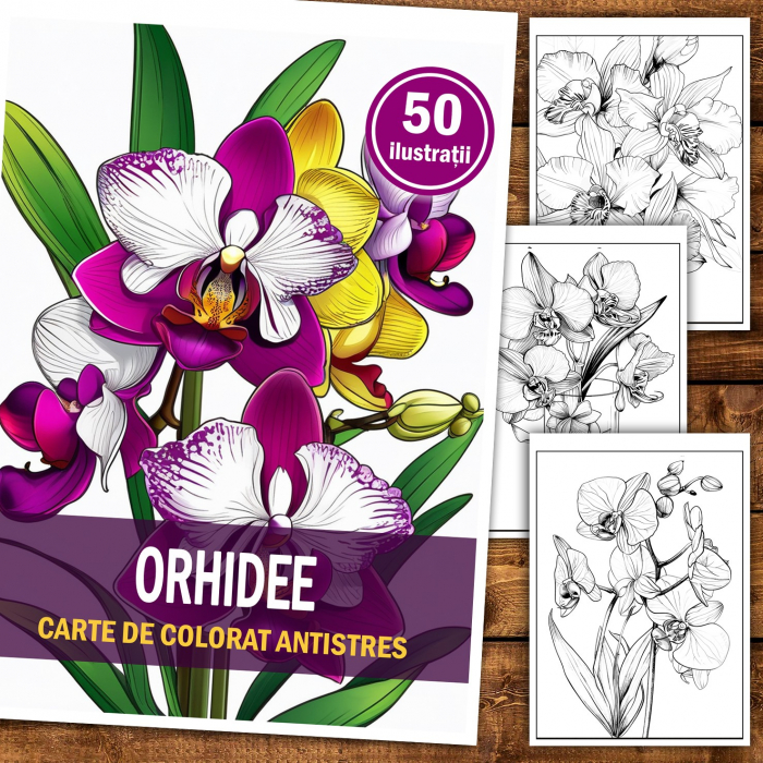Carte de colorat pentru relaxare si antistres, 50 de ilustratii, Orhidee, 106 pagini [2]