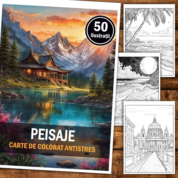 Carte de colorat pentru relaxare si antistres, 50 de ilustratii, Peisaje, 106 pagini [2]