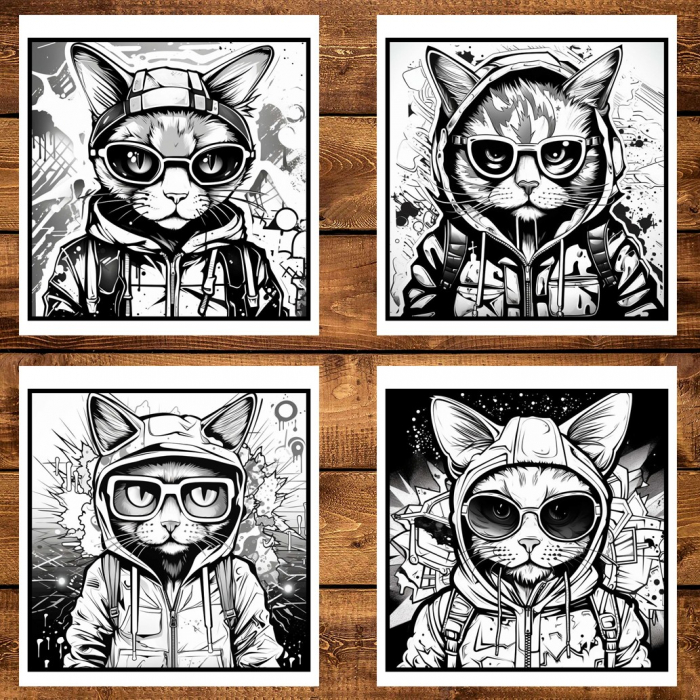 Carte de colorat pentru relaxare si antistres, 50 de ilustratii, Pisici Graffiti - Volumul I, 106 pagini [6]