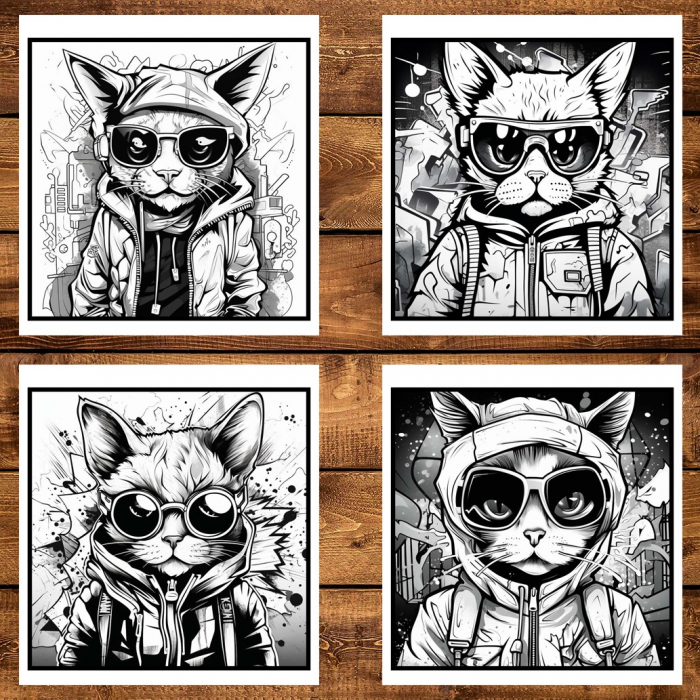Carte de colorat pentru relaxare si antistres, 50 de ilustratii, Pisici Graffiti - Volumul I, 106 pagini [3]