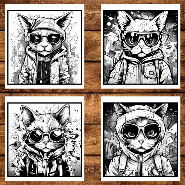 Carte de colorat pentru relaxare si antistres, 50 de ilustratii, Pisici Graffiti - Volumul I, 106 pagini [3]
