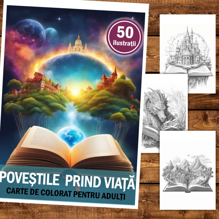 Carte de colorat pentru relaxare si antistres, 50 de ilustratii, Povestile prind viata, 106 pagini [2]