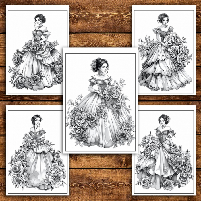 Carte de colorat pentru relaxare si antistres, 50 de ilustratii, Printese Florale, 106 pagini [5]