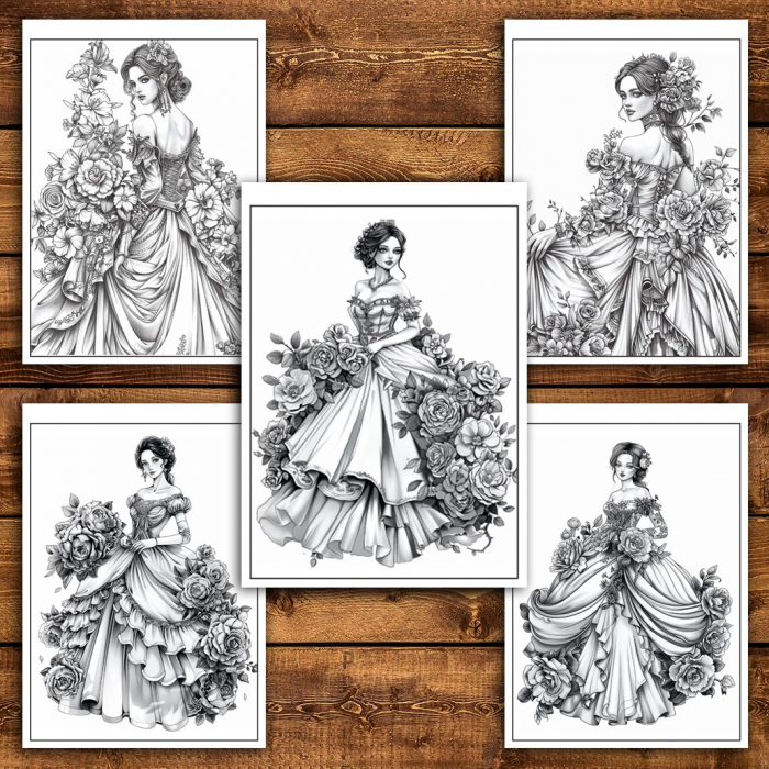Carte de colorat pentru relaxare si antistres, 50 de ilustratii, Printese Florale, 106 pagini [6]