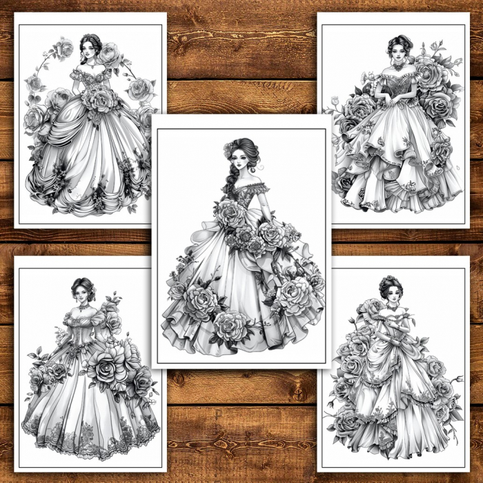 Carte de colorat pentru relaxare si antistres, 50 de ilustratii, Printese Florale, 106 pagini [4]