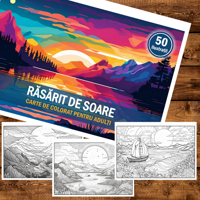 Carte de colorat pentru relaxare si antistres, 50 de ilustratii, Rasarit de soare, 106 pagini [2]