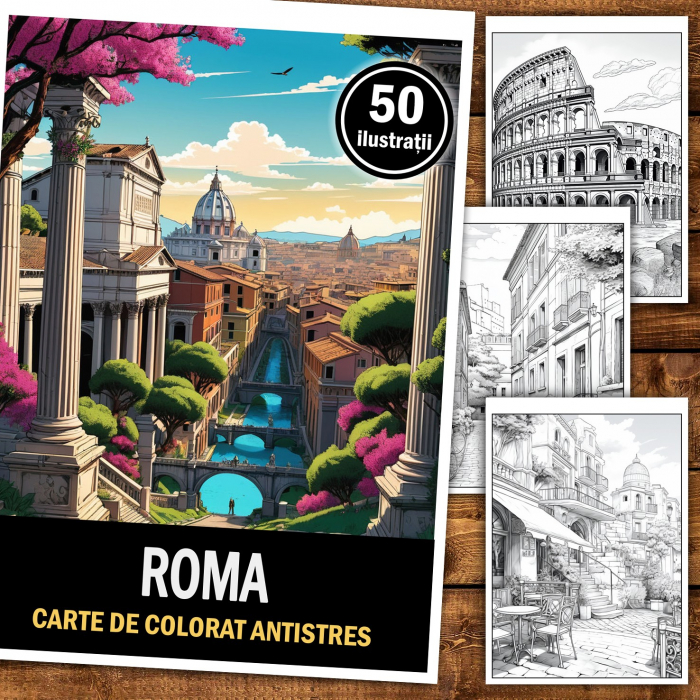 Carte de colorat pentru relaxare si antistres, 50 de ilustratii, Roma, 106 pagini [2]
