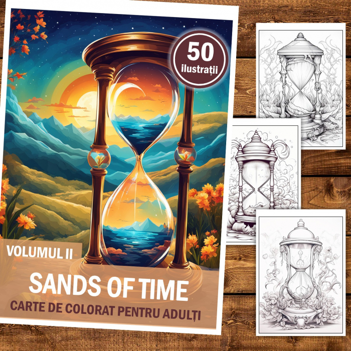 Carte de colorat pentru relaxare si antistres, 50 de ilustratii, Sands of Time - Volumul II, 106 pagini [2]