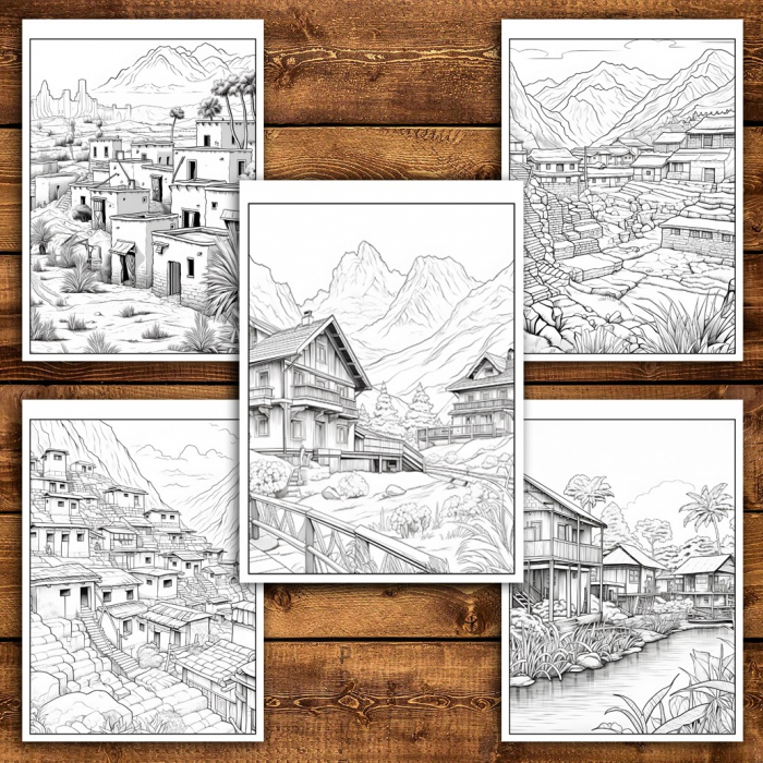 Carte de colorat pentru relaxare si antistres, 50 de ilustratii, Sate din jurul lumii, 106 pagini [5]