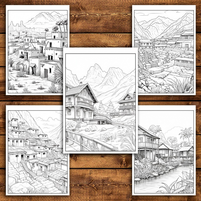Carte de colorat pentru relaxare si antistres, 50 de ilustratii, Sate din jurul lumii, 106 pagini [5]