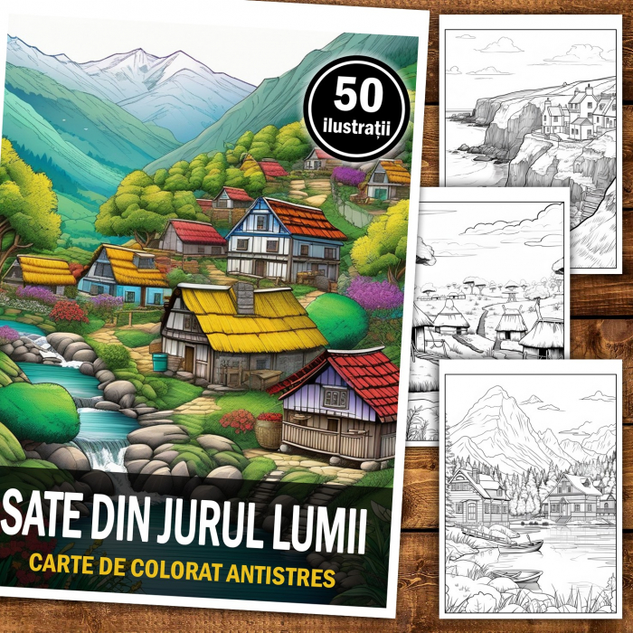 Carte de colorat pentru relaxare si antistres, 50 de ilustratii, Sate din jurul lumii, 106 pagini [2]