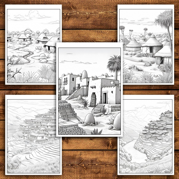 Carte de colorat pentru relaxare si antistres, 50 de ilustratii, Sate din jurul lumii, 106 pagini [4]