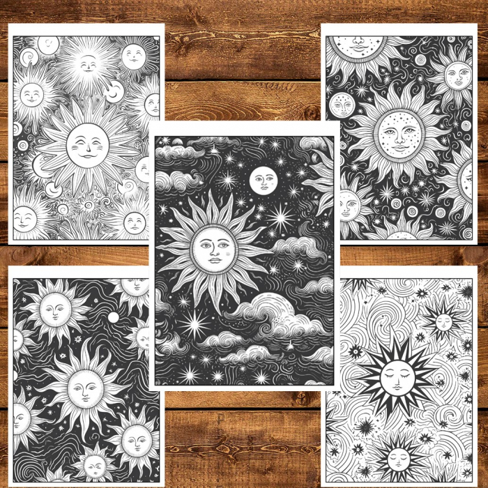Carte de colorat pentru relaxare si antistres, 50 de ilustratii, Soarele si luna, 106 pagini [4]