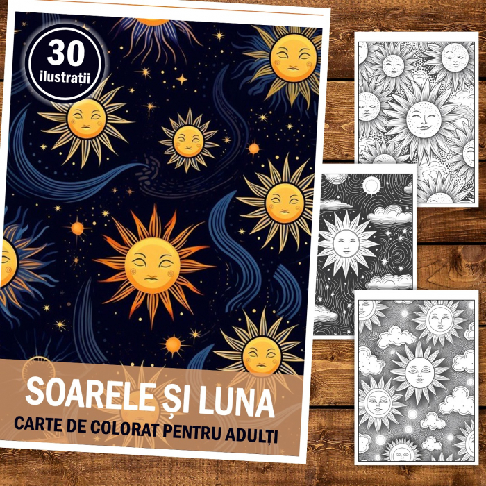 Carte de colorat pentru relaxare si antistres, 50 de ilustratii, Soarele si luna, 106 pagini [2]
