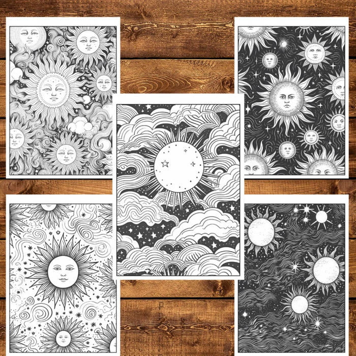 Carte de colorat pentru relaxare si antistres, 50 de ilustratii, Soarele si luna, 106 pagini [6]