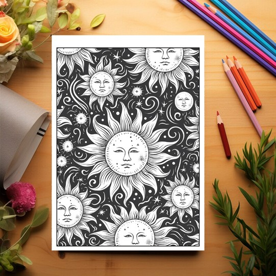 Carte de colorat pentru relaxare si antistres, 50 de ilustratii, Soarele si luna, 106 pagini [3]