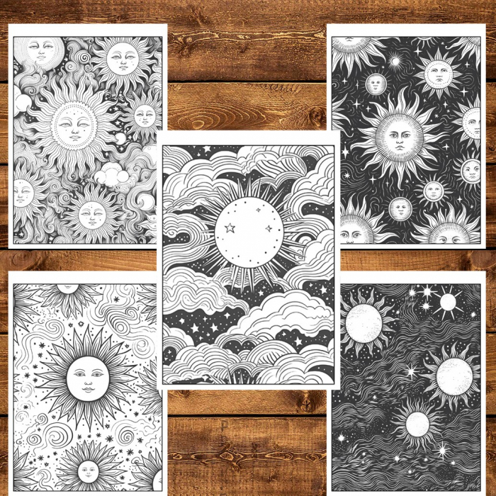 Carte de colorat pentru relaxare si antistres, 50 de ilustratii, Soarele si luna, 106 pagini [6]
