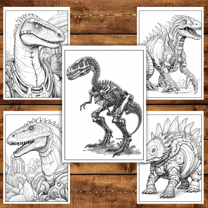 Carte de colorat pentru relaxare si antistres, 50 de ilustratii, Steampunk Dinosaurs, 106 pagini [6]