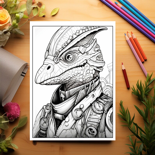 Carte de colorat pentru relaxare si antistres, 50 de ilustratii, Steampunk Dinosaurs, 106 pagini [3]