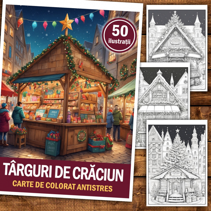 Carte de colorat pentru relaxare si antistres, 50 de ilustratii, Targuri de Craciun, 106 pagini [2]