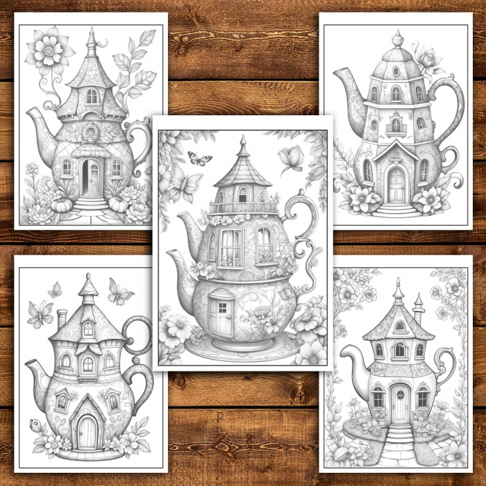 Carte de colorat pentru relaxare si antistres, 50 de ilustratii, Teapot Houses, 106 pagini [6]