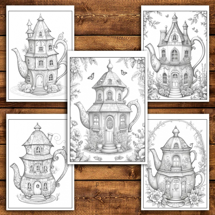 Carte de colorat pentru relaxare si antistres, 50 de ilustratii, Teapot Houses, 106 pagini [4]