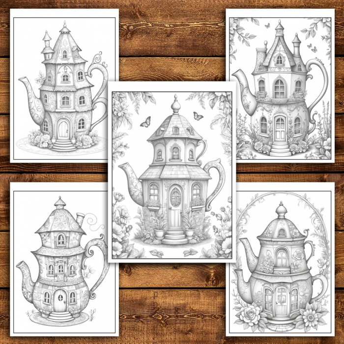 Carte de colorat pentru relaxare si antistres, 50 de ilustratii, Teapot Houses, 106 pagini [4]