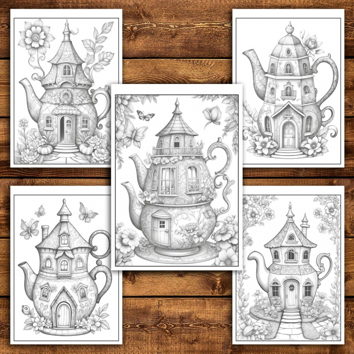 Carte de colorat pentru relaxare si antistres, 50 de ilustratii, Teapot Houses, 106 pagini [6]