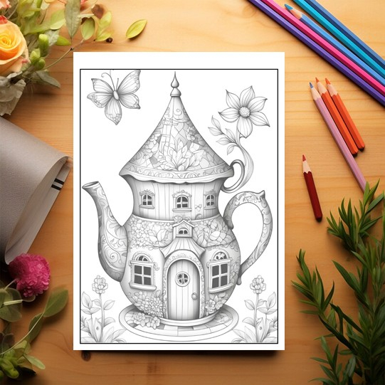 Carte de colorat pentru relaxare si antistres, 50 de ilustratii, Teapot Houses, 106 pagini [3]