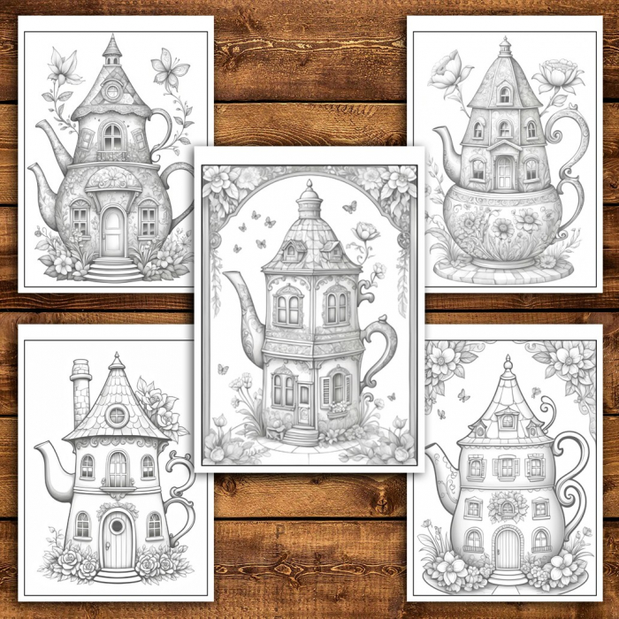 Carte de colorat pentru relaxare si antistres, 50 de ilustratii, Teapot Houses, 106 pagini [5]